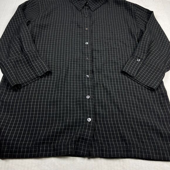 Chicos Design 3/4 Sleeve Button Down Shirt Plaid Casual Comfort Slit Top 2 LARGE - Picture 2 of 10